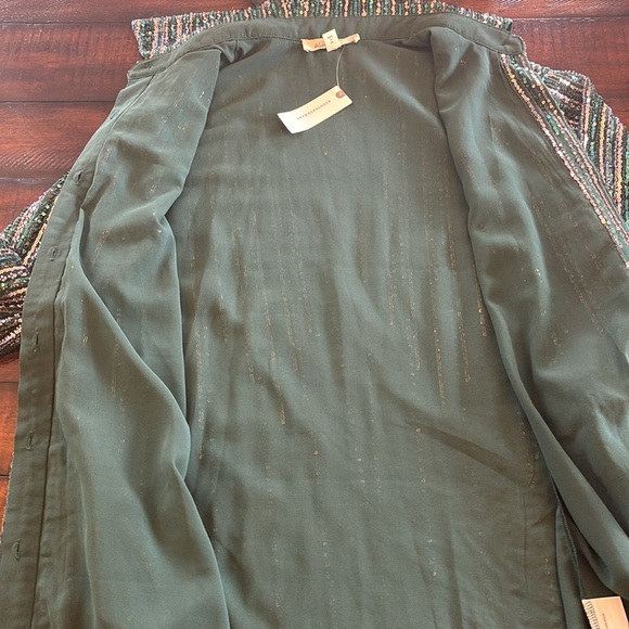 NWT green Sequin Stripe Mini Shirt Dress - Picture 10 of 12